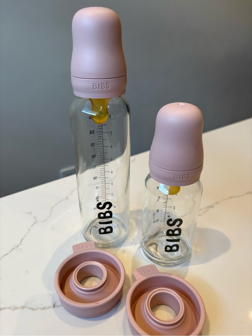 Bibs Glass Bottle Set - Set of 2 - Blush Pink  - Natural Rubber Nipple
